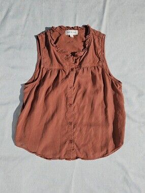 Anthropologies Cloth & Stone Terracotta Sleeveless Button Up Top with Ruffles